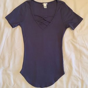 NWOT Bozzolo Short Sleeve Lace up Ribbed Shirt • Size XS